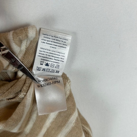 Faherty Womens Tan White Stripe 100% Oceanside Linen V-Neck Short Sleeve Tee XS - Picture 5 of 11